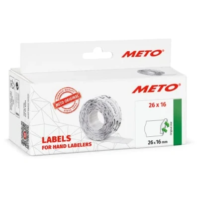 Abbildung von Meto Preisauszeichner Etiketten (26x16 mm, 2 zeilig, 6.000 Stück, weiß, wiederablösbar, Preisetiketten für Meto, Contact, Sato, Avery, Tovel, Samark etc.)