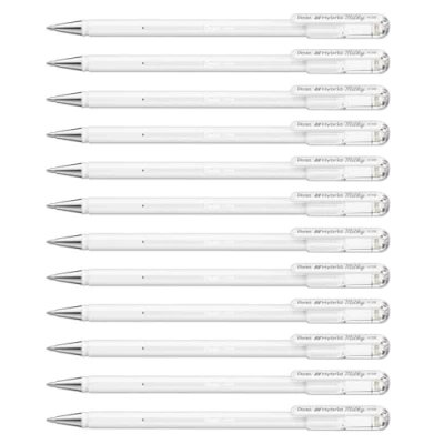 Abbildung von Hybrid Milky K108 PW Gel Tintenroller, weiß, Strahlend auf Hellen und farbigen Papieren, Strichstärke 0, 4 mm, 12 Stück