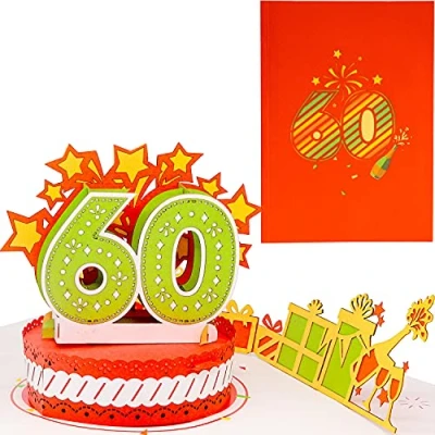 Abbildung von Liebessa® Geburtstagskarte zum 60. Geburtstag 3D Pop Up Karte für Frau oder Mann Handgemachte Jubiläum Glückwunschkarte, mit Umschlag