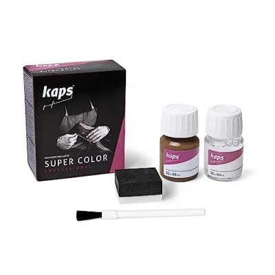 Abbildung von Kaps Professional Lederfarbe Super Color + Preparer für Naturleder, Synthetik und Textil (je 25 ml) zur Pflege Reparatur von Lederschuhen in Verschiedenen Farben (157 Hautfarbe)