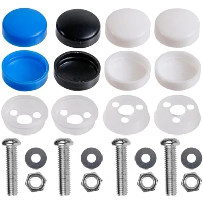 Abbildung von Kennzeichen Gewindeschrauben Set, 24 teilig, M5 x 20 mm, Kennzeichenbefestigung mit Abdeckkappen, Befestigung KFZ Nummernschild, Auto Kennzeichenhalter, Abdeckung Schrauben Halterung Kit