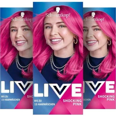 Abbildung von Schwarzkopf LIVE Ultra Brights Semi Permanente Haarfarbe 093 Shocking Pink (3 x 80 ml), Coloration für intensive oder pastellige Farbergebnisse, hält 1215 Haarwäschen, mit Pflege Conditioner