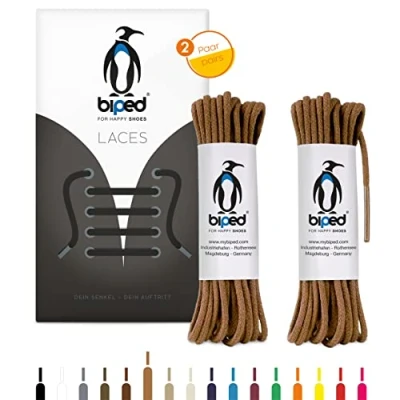 Abbildung von biped LACES 2 Paar runde Schnürsenkel aus Baumwolle ø mm dünn Premium Rundsenkel für Lederschuhe und Stiefel reißfest waschbar made in EU z2900(hellbraun,140 cm)