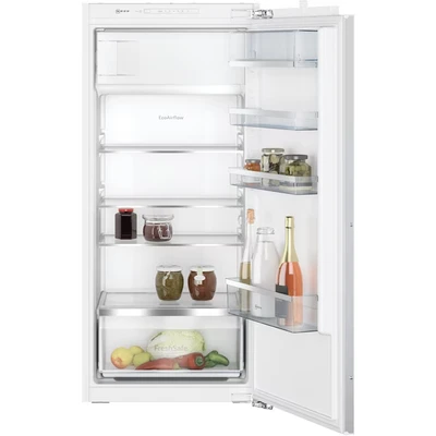 Abbildung von Neff KI2422FE0, Einbaukühlschrank, N50, EEK: E, 122,5x56 cm, Kühlen 172 l, Gefrieren 15l, 35dB, LED Beleuchtung, Sicherheitsglas, Flachscharnier, Fresh Safe, Made in Germany, Weiß