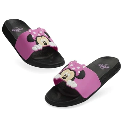 Abbildung von Disney Zehentrenner Badelatschen Kinder mit 3D Desig, Schlappen für Strand, Schwimmbad Geschenke Mädchen (Schwarz/Rosa Minnie, 32 33 EU)