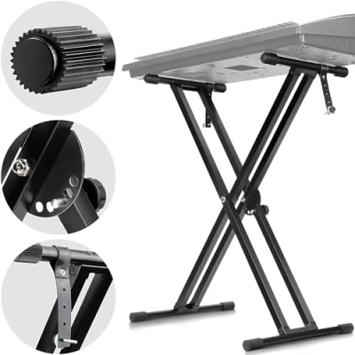 Abbildung von CAHAYA Keyboardständer höhenverstellbar tragbarer und verstellbarer doppelreihiger elektrischer Tastaturständer X förmiger faltbarer elektronischer Orgelständer aus rutschfestem Metall CY0245