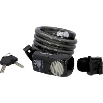 Abbildung von FISCHER 85908 Alarm Spiralschloss bei Diebstahl 120cm 110 db 2 Schlüssel, Schwarz