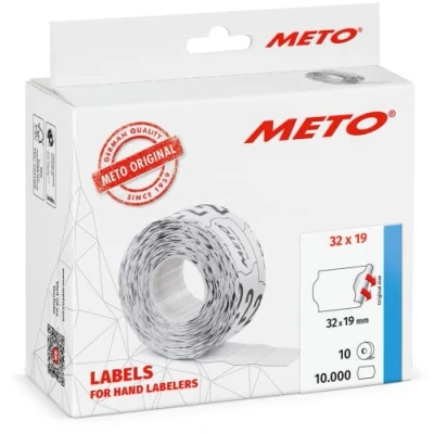 Abbildung von Meto Etiketten für Handauszeichner (32x19 mm, 2 zeilig, 10.000 Stück, weiß, permanent haftend, METO, Contact, Sato, Avery, Tovel, Samark etc.)