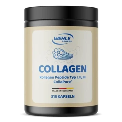 Abbildung von Collagen Kapseln 315 Stück hochdosiert 4550mg Bioaktives Kollagen Hydrolysat Peptide pro Tagesdosis I Wehle Sports Made in Germany Typ 1, 2 &amp; 3