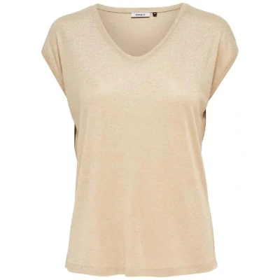 Abbildung von ONLY Damen T Shirt onlSILVERY S/S V Neck Lurex TOP JRS NOOS, Gold (Gold Colour), 34 (XS)