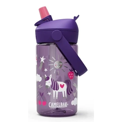 Abbildung von CAMELBAK Thrive Flip Straw Kinder Wasserflasche mit Tritan Renew, einfach zu tragen, Strohhalm Deckel, Einhorn Party, 400 ml
