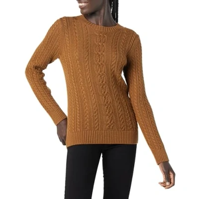 Abbildung von Amazon Essentials Damen Fisherman Cable Langarm Pullover mit Rundhalsausschnitt (in Übergröße erhältlich), Dunkles Kastanienbraun Meliert, XXL