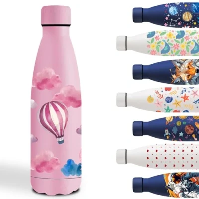 Abbildung von Trinkflasche Edelstahl 500ml, Kinder für Kohlensäurehaltige Getränke, Isolierflasche Doppelwandige, Personalisiert mit Ballon, Wasserflasche Schule, Camping, Running