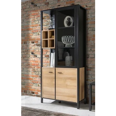 Abbildung von Forte HIGH ROCK Vitrine L/R mit 2 Türen, Holzwerkstoff, schwarz/Riviera Eiche, B x H T: 64,8 193,9 40,2 cm