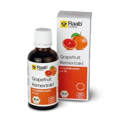 Abbildung von Raab Vitalfood bio Grapefruit Kernextrakt mit Bioflavonoiden, Tropfen, Rohware aus Südeuropa, vegan, zertifiziert, 50 ml