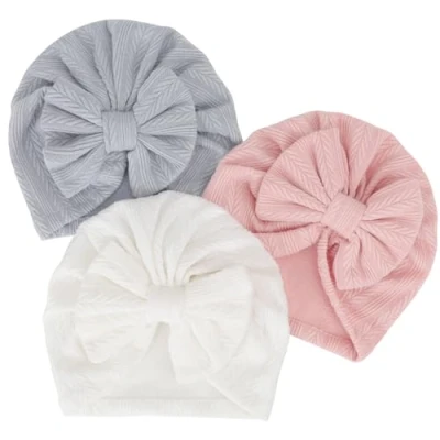 Abbildung von DRESHOW Neugeborenen Babymütze Weiche Dehnbare Baby Turban Mütze mit Schleife Säugling Mädchen Jungen Kindergarten Krankenhaus Beanie für Neugeborene Kleinkinder 3 Stück