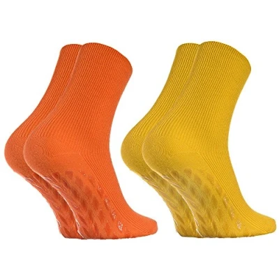 Abbildung von Rainbow Socks Damen Herren Antirutsch Diabetiker Socken Ohne Gummibund ABS 2 Paar Gelb Orange Größen 42 43