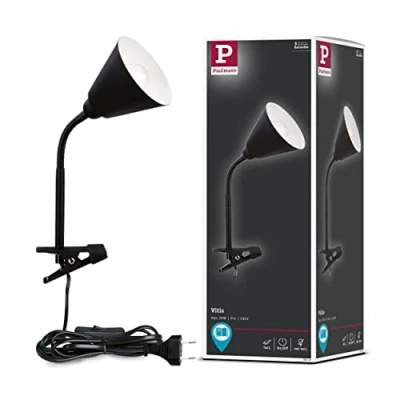 Abbildung von Paulmann 95430 Klemmleuchte Vitis mit Flexarm rund max. 20 Watt Lampe Schnurschalter Schwarz Metall, Kunststoff E14 ohne Leuchtmittel