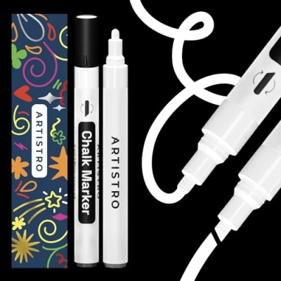 Abbildung von Artistro 2 weiße Neon Kreidemarker radierbare Kreidestifte mit 3 mm wendbarer Spitze für Tafel, Kreidetafel, Autofenster, Glas Flüssigkreide Marker, ideal Kinder und Erwachsene, Restaurants
