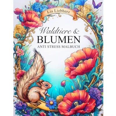Abbildung von Waldtiere &amp; Blumen Anti Stress Malbuch für Erwachsene: 50 florale Szenen mit Waldtieren wie Eulen, Wölfe, Bienen, Käfer uvm Stressabbau Entspannung