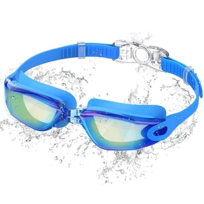 Abbildung von Ambienden Schwimmbrille, Anti Fog Schwimmbrille mit klarer Sicht, UV Schutz, Schnellverstellung, Silikondichtung, Unisex für Erwachsene und Jugendliche, Elektroplattierung Bunt Blau