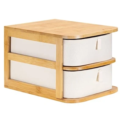 Abbildung von Navaris Make Up Organizer aus Bambus Aufbewahrung für Kosmetik Ordnungssystem mit 2 Schubladen Aufbewahrungsbox Bad oder Schminktisch