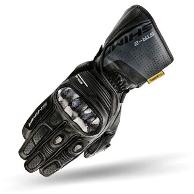 Abbildung von SHIMA STR 2 Motorradhandschuhe Herren Touchscreen, Sommer, Sport Leder Handschuhe mit Carbon Knöchelprotektor, Handflächen und Fingerschieber, Verstärkte Handfläche (Schwarz, L)