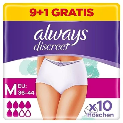 Abbildung von Always Discreet Inkontinenz Höschen Plus für Frauen, M, 10 Höschen, Verhindert Auslaufen und Gerüche, Angenehm Kaum Spürbar