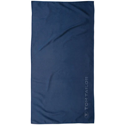 Abbildung von TOM TAILOR Fitnesstuch, 50x100 cm, 80% Polyester, 20% Polyamid/ Microfaser, mit feiner Kettelnaht und Logoprägung, SPORTS TOWEL Blau (Dark Navy)