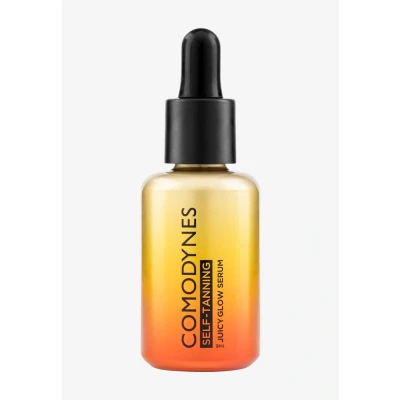 Abbildung von Comodynes Juicy Glow Serum Selbstbräunungsserum, spendet Feuchtigkeit, hellt und reduziert Zeichen der Alterung, verbessert die Elastizität Festigkeit, mit Hyaluronsäure Vitamin C 30 ml