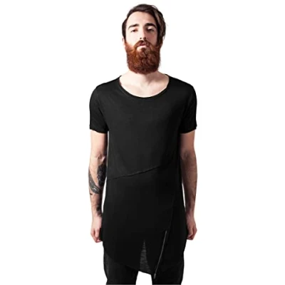 Abbildung von Urban Classics LONG OPEN EDGE Front ZIP TEE Tshirt print, Herren, Größe: Medium, Black