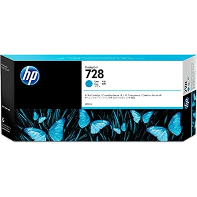 Abbildung von HP 728 Cyan 300 ml Original Druckerpatrone (F9K17A) mit hoher Kapazität, Tinte für DesignJet T730 und T830 Großformatdrucker sowie den 729 Druckkopf