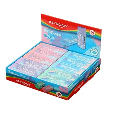 Abbildung von KEYROAD Radiergummi FUN PASTEL/Radierer für Bleistift und Buntstift/ 20 Stücke verpackt im Display/Mischung aus Farben/Ideal Schule Büro