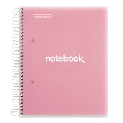 Abbildung von Miquelrius Notizbuch A5 Notizblock Emotionen, 160 Seiten 90 g/m², Raster 5 x mm, 8 farbige Streifen, Mikroperforierte Spirale, Polypropyleneinband, 2 Loch Lochung, Notizbuch, Rosa