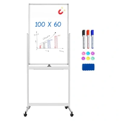 Abbildung von maxtek Mobiles Whiteboard, 100 x 60 cm Doppelseitiges Whiteboard mit Ständer, Magnetische, Aluminiumrahmen Stifte, Schwämme, Magnete​