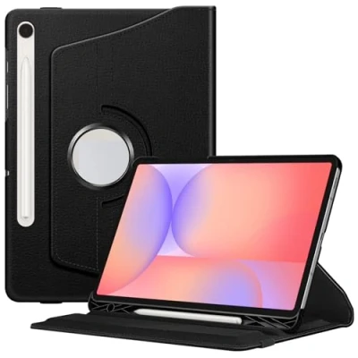 Abbildung von Fintie Hülle für Samsung Galaxy Tab S9 FE 10.9 Zoll/S9 11 Zoll 2023 Tablet mit S Pen Halter Schutzhülle Cover 360 Grad drehbarem Ständer und Auto Schlaf/Wach Funktion, Schwarz