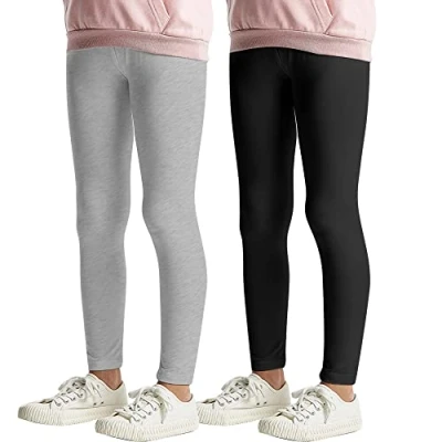 Abbildung von L&amp;K II 2er Pack Kinderleggings Basic Uni Farbe Mädchen Baby Leggins Fitness Hose Baumwolle 2708 Schwarz+Grau 164