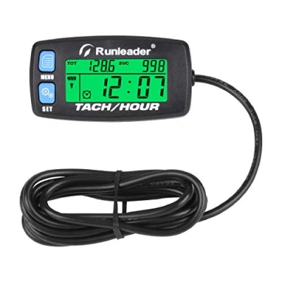 Abbildung von Runleader Betriebsstundenzähler Drehzahlmesser, Wartungserinnerung, Alarmdrehzahl, voreingestellte Anfangsstunden für ZTR Mähergenerator Marine und gasbetriebenes Gerät.(Button BU)