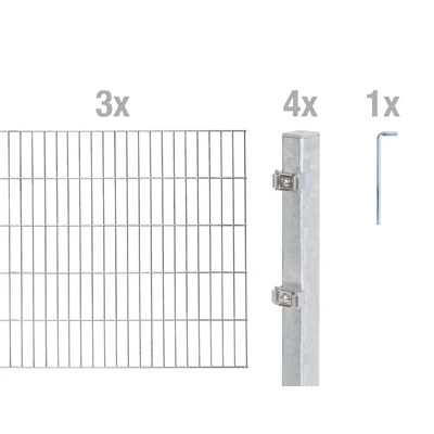 Abbildung von Alberts Doppelstabmatten Zaun, Höhe 120 cm, Länge 6 m, Zaun Komplettset zum Einbetonieren, feuerverzinkt, Pfosten 60x40 mm