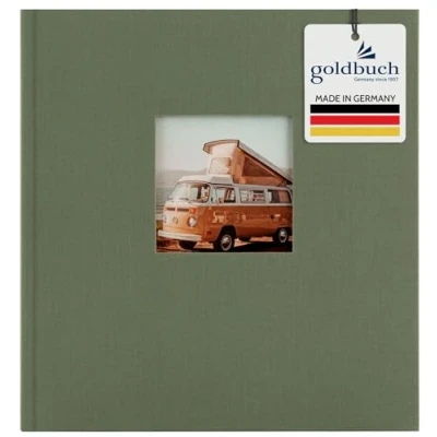 Abbildung von goldbuch 27 309 Bella Vista Fotoalbum mit Bildausschnitt Artischocke, Erinnerungsalbum im Format 30 x 31 cm, Foto Album 60 weiße Seiten Pergamin Trennblättern, Fotobuch Leineneinband in Grün