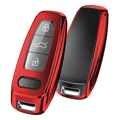 Abbildung von OATSBASF Schlüsselhülle Geeignet für Audi,Autoschlüssel Hülle A6L A6 A7 A8 Q7 Q8 E Tron 2019 2020 Silicone TPU Schutzhülle (Rot)