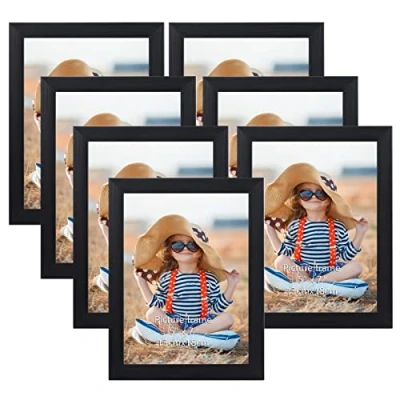 Abbildung von EXYGLO 7er Set Bilderrahmen 13x18 cm, Schwarz Fotorahmen Collage für 18x13 cm Fotos und Bilder, Dunkler Rahmen Leicht Dünn Wand oder Tischaufsteller
