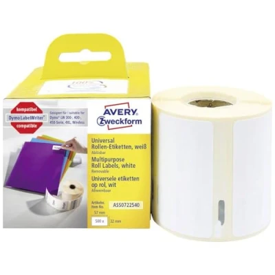 Abbildung von AVERY Zweckform ASS0722540 Dymo LabelWriter Etiketten kompatibel zu S0722540 (57x32mm, 1 Rolle500 ablösbare Aufkleber, selbstklebend, für LW Etikettendrucker/Beschriftungsgerät/Etikettenband)