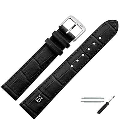 Abbildung von MARBURGER Uhrenarmband 20mm Leder Schwarz Silber Alligator Prägung Mit Naht Montage Set 5282010000120