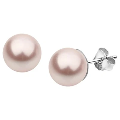 Abbildung von Nenalina Silber Damen Ohrringe Ohrstecker mit Glas Perlen 8 mm Rosa für Frauen, 925 Sterling Silber, Perlen, Hochzeit Ohrringe, 842401 192