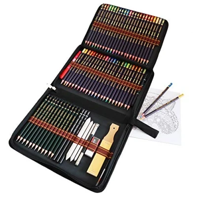 Abbildung von YJYHART Buntstifte Set, Aquarellstift Set,74 Farbstifte Zeichnen Art Set,ideal zum Färben und Skizzieren,inklusive federtasche,Malstiften,Graphit Kohle Bleistifte Zubehör