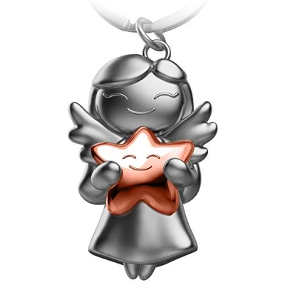 Abbildung von FABACH Schutzengel Schlüsselanhänger Star Weihnachtsengel aus Metall Weihnachten Glücksbringer Süßer Engel Anhänger mit Stern als Geschenk für Freundin, Roségold