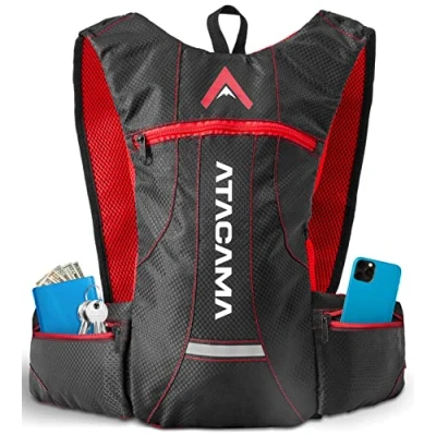 Abbildung von ATACAMA Laufrucksack ohne Blase zum Laufen und Fahrrad Fahren 2l rot/blau wasserdicht, reflektierend, leicht, klein Trailrunning Rucksack Laufweste Leichter Skirucksack