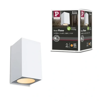Abbildung von Paulmann 94711 LED Außenleuchte Wandleuchte Flame insektenfreundlich IP44 eckig 58x103mm 2200K 4W 265lm 230V 75 Weiß Metall Goldlicht