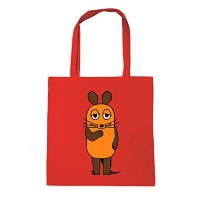 Abbildung von Logoshirt® Die Sendung mit der Maus I TV wiederverwendbare Tasche Stofftasche Baumwolltasche bedruckt 100% Baumwolle langen Tragegriffen rot lizenziertes Originaldesign